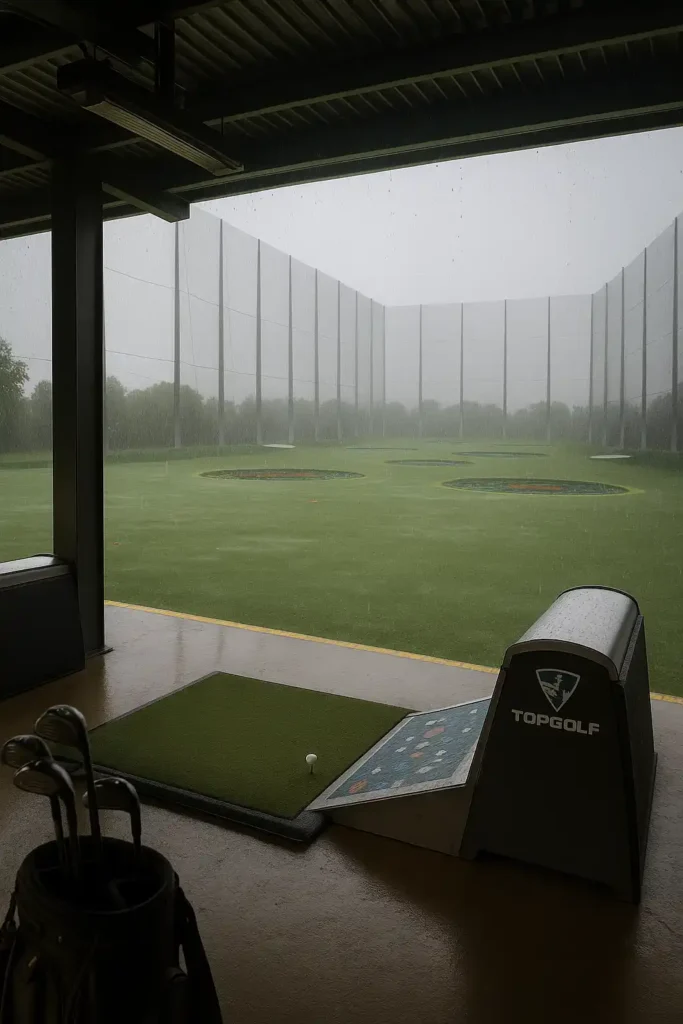 topgolf covered bay design with weather protection during rain