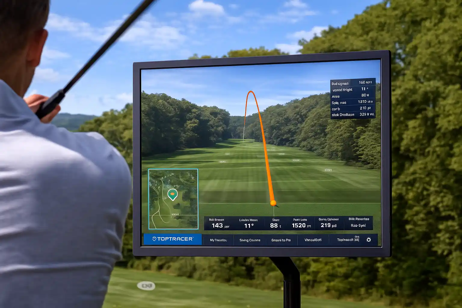Diagram showing how golf tracers use high-speed cameras and sensors to track golf ball flight path